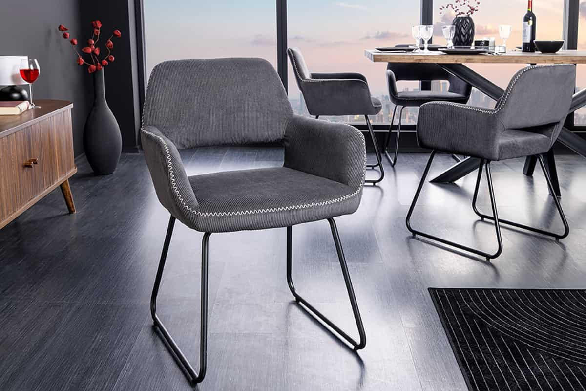 STUHL MUSTANG Cord Grau 80 cm - Schwarz/Grau, Textil/Metall (56/77/56cm) - riess-ambiente