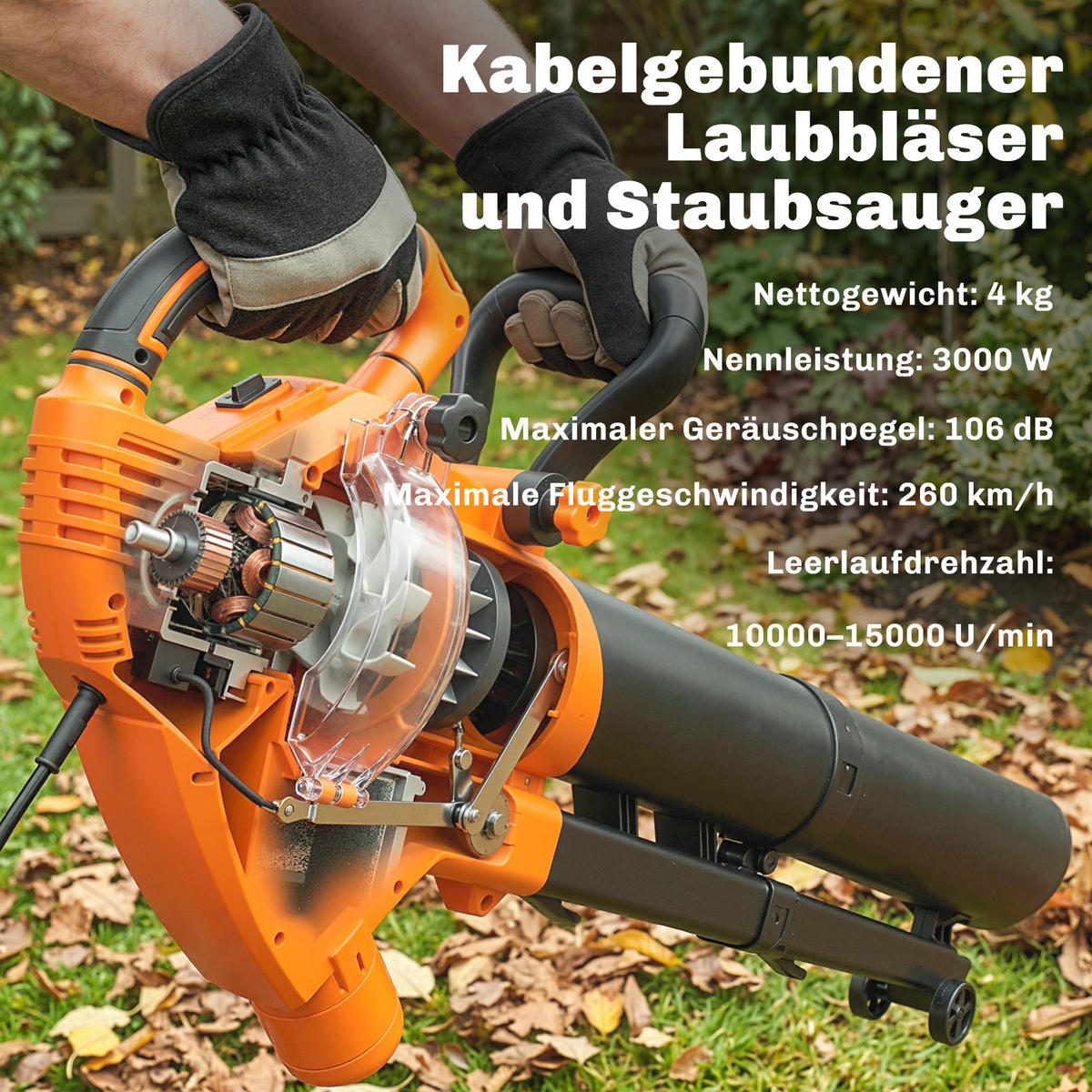 LAUBBLÄSER mit Saugfunktion aus Kunststoff & Vliesstoff Orange - Orange, Kunststoff (31/48/121.5cm) - Outsunny
