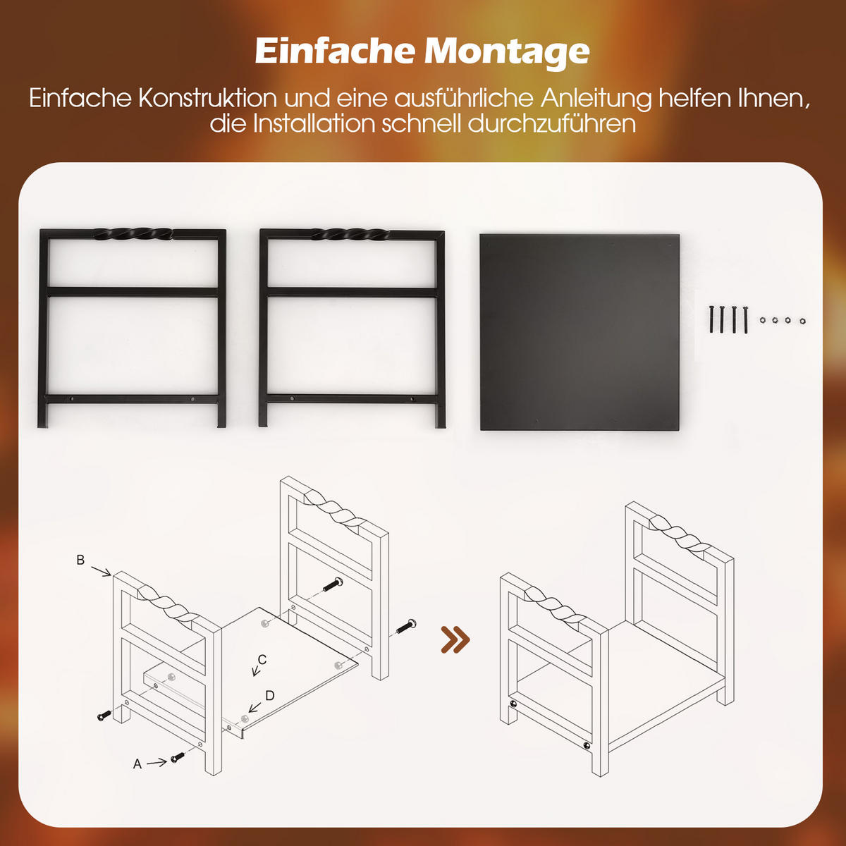 KAMINHOLZREGAL Schwarz - Schwarz, Metall (34/36/40cm) - COSTWAY