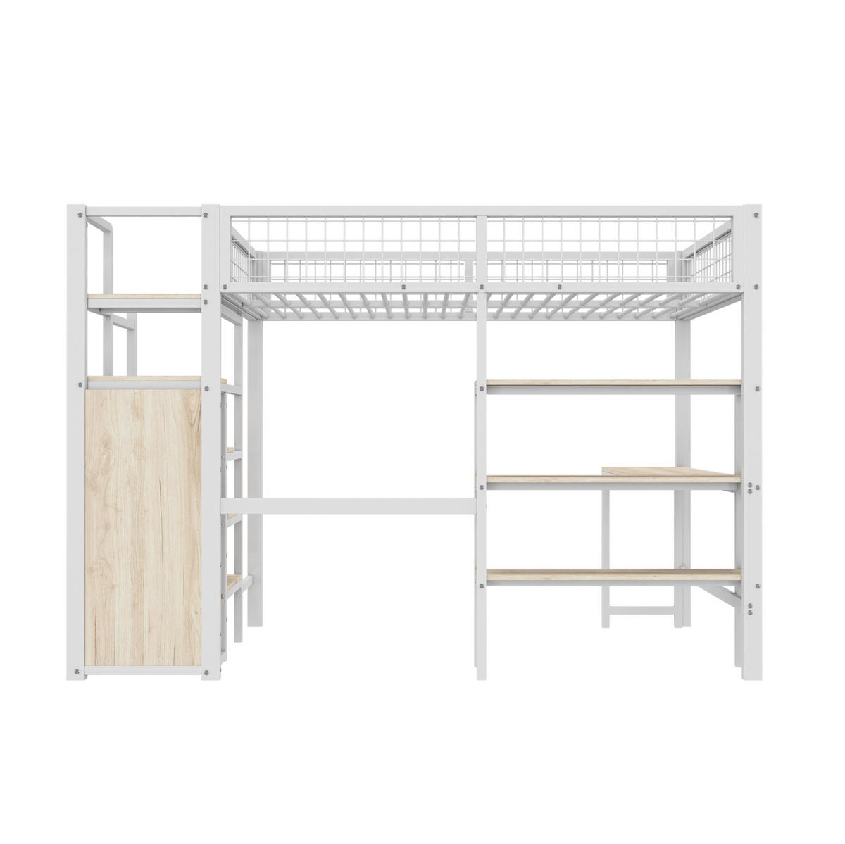 HOCHBETT 140/200 cm in Weiß mit Schreibtisch, Regalen und Kleiderschrank - Weiß, Metall (140/200cm) - Flora Grace