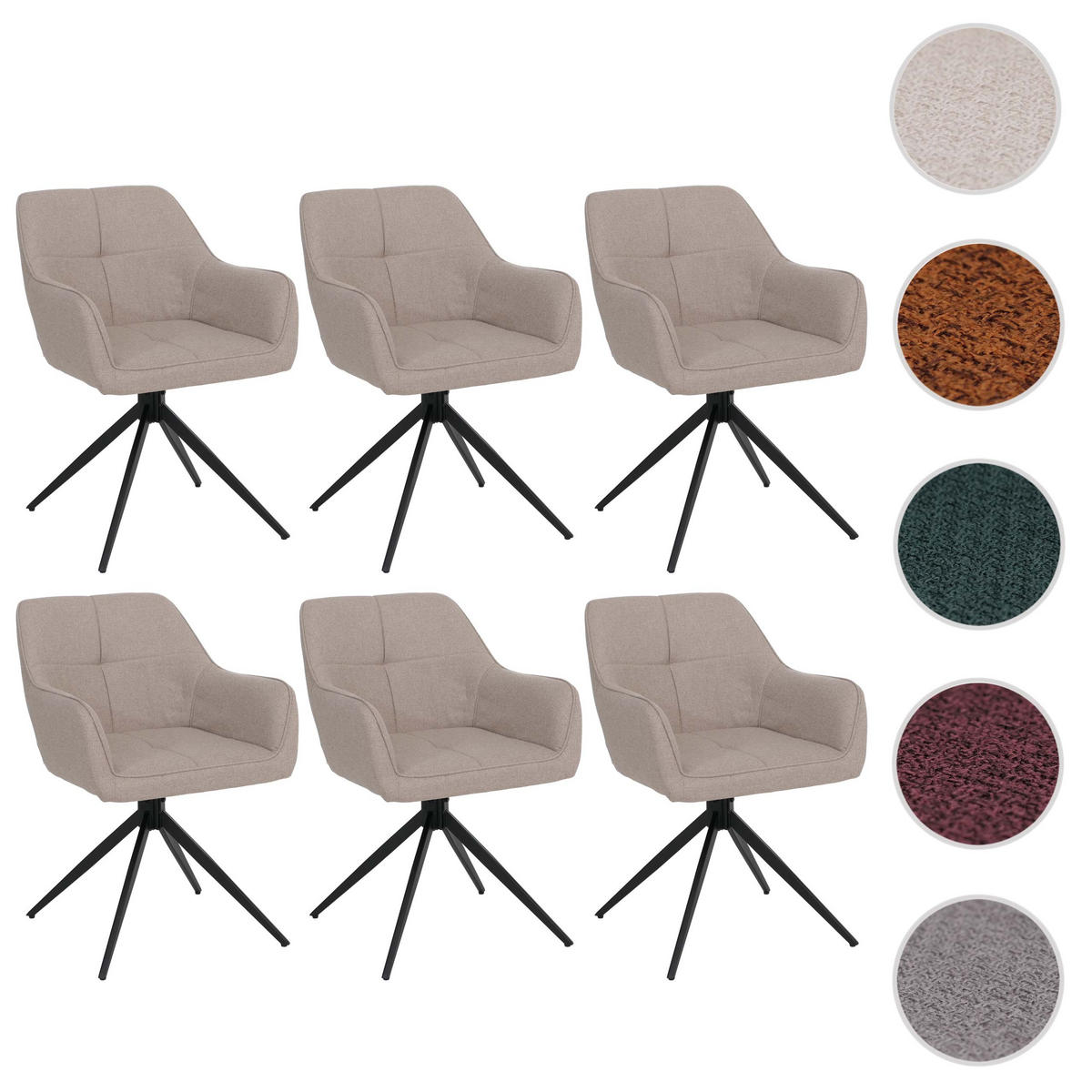 ESSZIMMERSTUHL Schwarz, Beige 6er-Set - Beige/Schwarz, Textil (53/80/59cm) - MCW