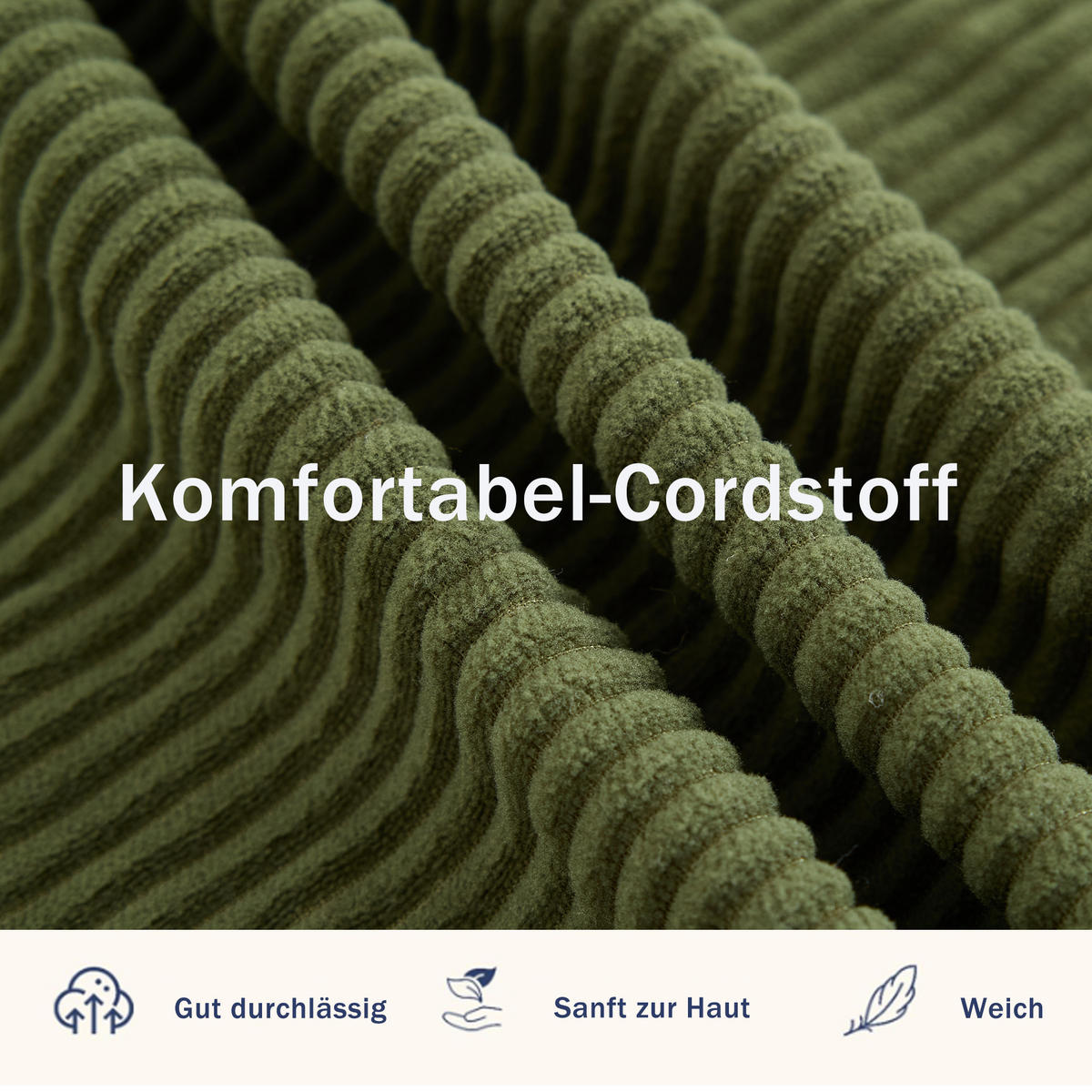 2-SITZER SCHLAFSOFA Cord Grün mit Kissen und Magazintaschen - Grün, Holzwerkstoff/Textil (165/67/212cm) - WISHDOR