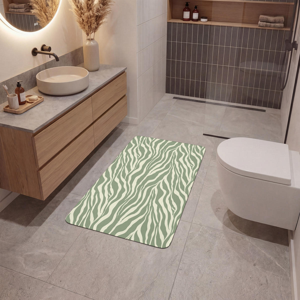 KOUPELNOVÁ PŘEDLOŽKA Zebra - Motiv - zelená 60x90 cm - šalvějově zelená, textil/plast (60/90cm)