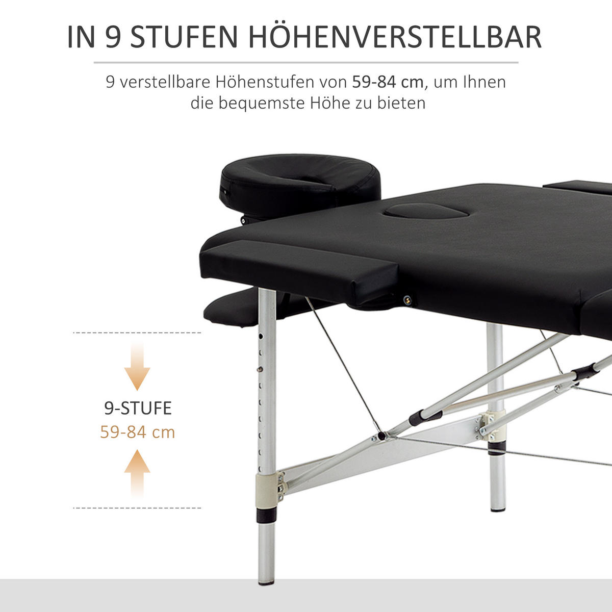 MASSAGELIEGE, 2 Zonen klappbarer höhenverstellbarer Massagetisch Kunstleder - Schwarz, Metall (90/84/210cm) - HOMCOM