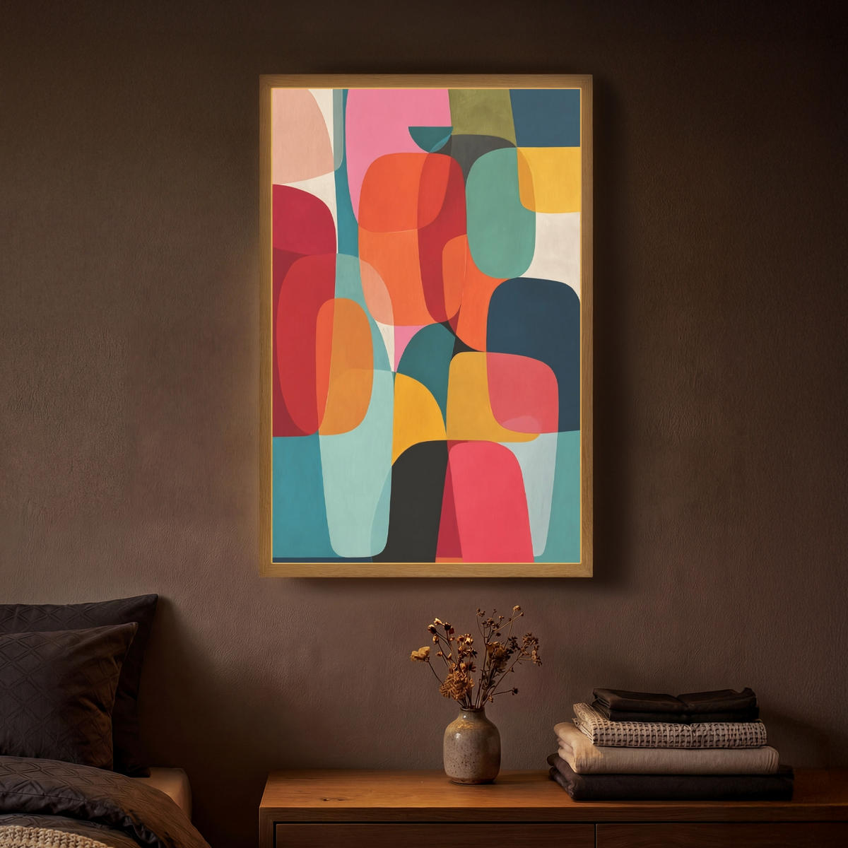 NÁSTĚNNÁ LAMPA S AKUMULÁTOREM Tvary - barevné - abstraktní - letadla 40x60 cm - různobarevná, kompozitní dřevo (40/60/8cm) - OnlyWow