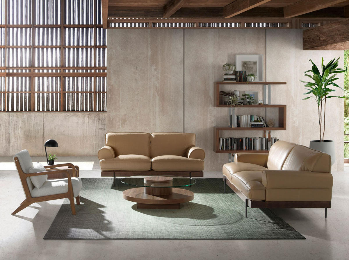 COUCHTISCH Runder aus gehärtetem Glas und Nussbaumholz Ø100/35 cm - Transparent/Nussbaumfarben, Glas/Holz (100/100/35cm) - ANGEL CERDA