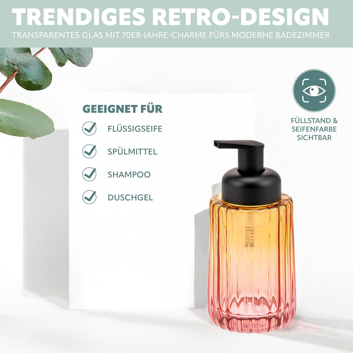 SEIFENSPENDER, orange - Multicolor, Glas (7.5/17/7.5cm) - bremermann