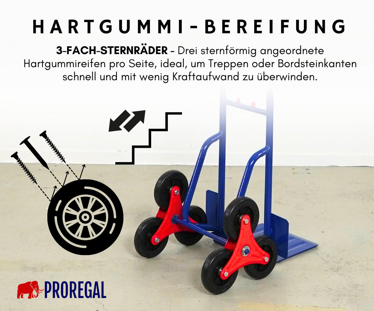 TREPPENSTEIGER Sackkarre Odin 111x60x43cm Tragkraft 200kg Hartgummi-Bereifung Stahlrahmen Blau - Blau, Metall (43/60/111cm) - PROREGAL