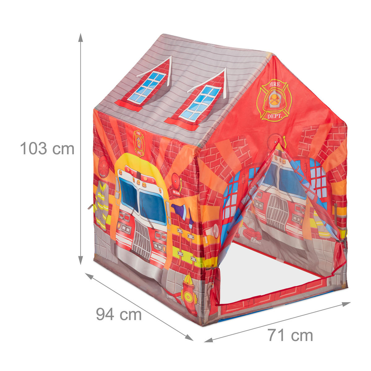 FEUERWEHR Kinderzelt - Rot, Kunststoff/Textil (71/103/94cm) - Relaxdays