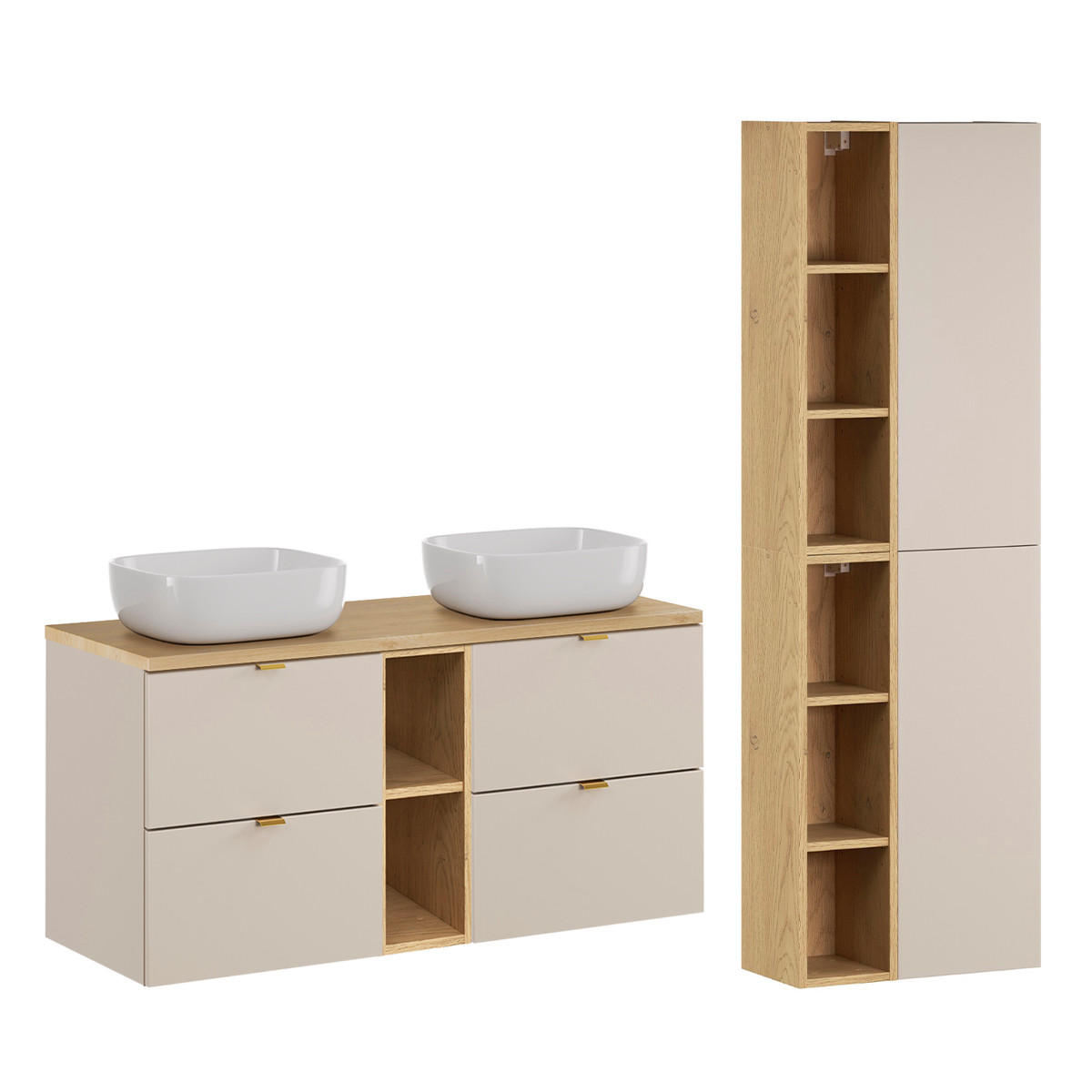 BADMÖBEL 120.6cm Azel 2er-Set Kaschmir - Beige, Holzwerkstoff (120.6/52/46cm) - Petits-meubles