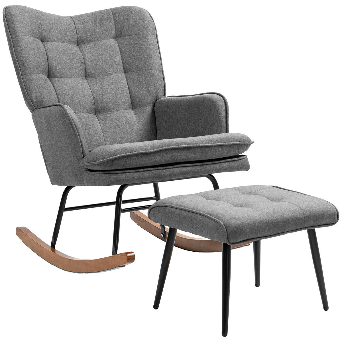 SCHAUKELSTUHL DE-07515 mit Hocker und Leinenoptik Dunkelgrau - Dunkelgrau, Metall (89/90/64cm) - ComfortXL