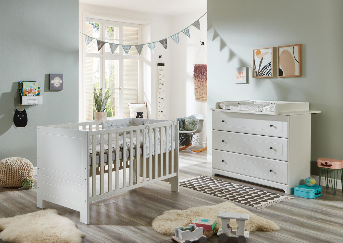 BABYZIMMER SET Thilo 2-tlg. Wickelkommode Babybett - Schwarz/Weiß, Holzwerkstoff/Metall (1/1/1cm) - arthur berndt