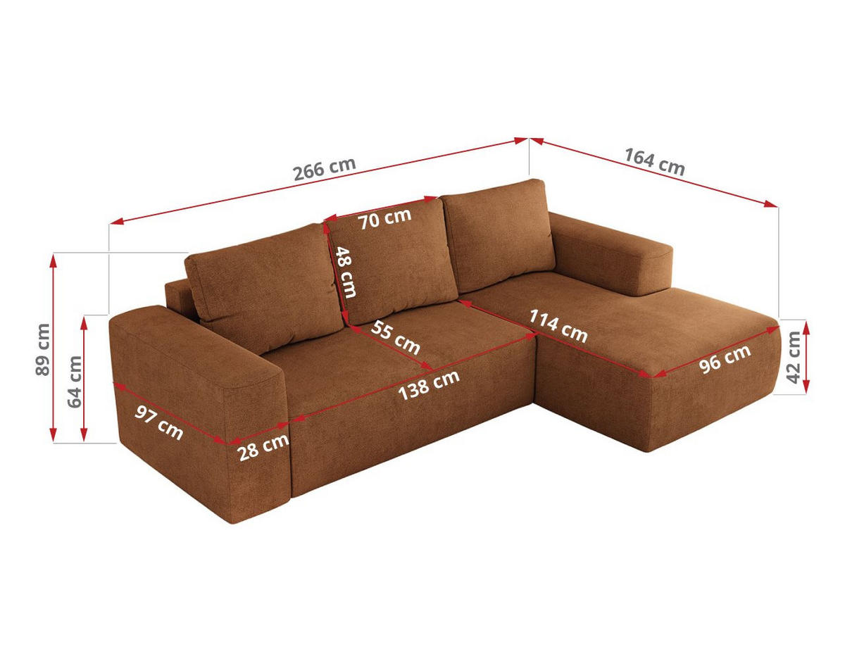 ECKSOFA TRENTINO L Orange Stukture - Rechts - Schwarz/Orange, Textil (164/266cm) - MKS