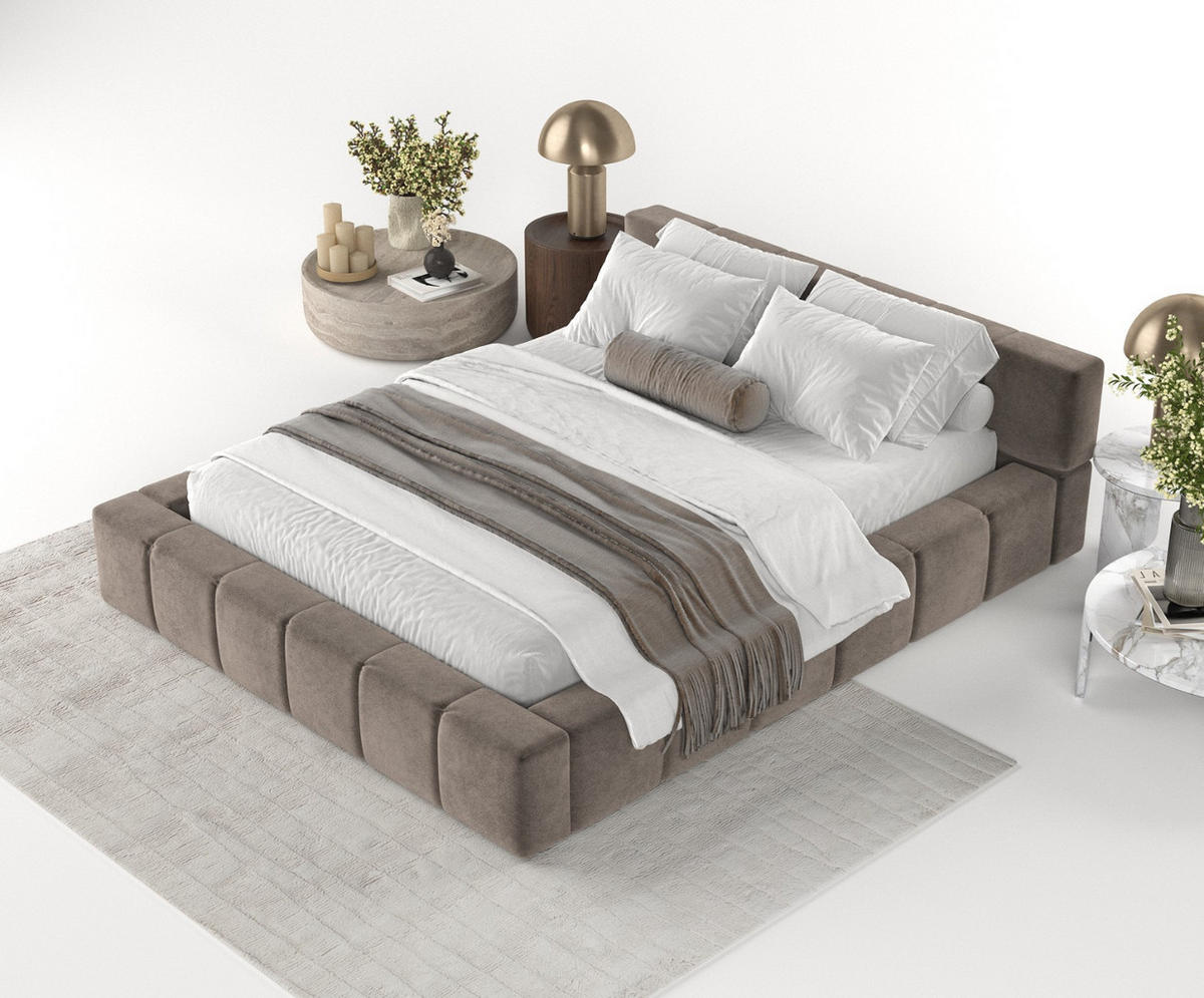 POLSTERBETT Milos mit Stauraum 160/200 cm Braun im Terra NW Stoff - Schwarz/Naturfarben, Holz/Holzwerkstoff (160/200cm) - AltaBeds