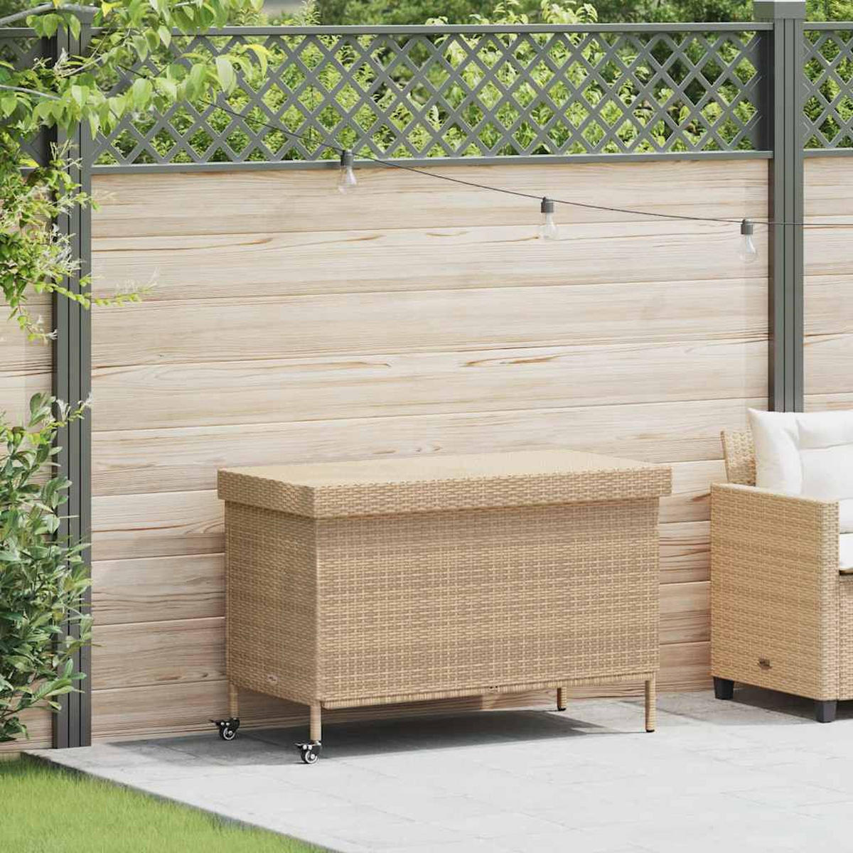 GARTENTRUHE Mit Rollen Beige 110/55/73 Cm Poly Rattan - Beige, Kunststoff (55/73/110cm) - vidaXL