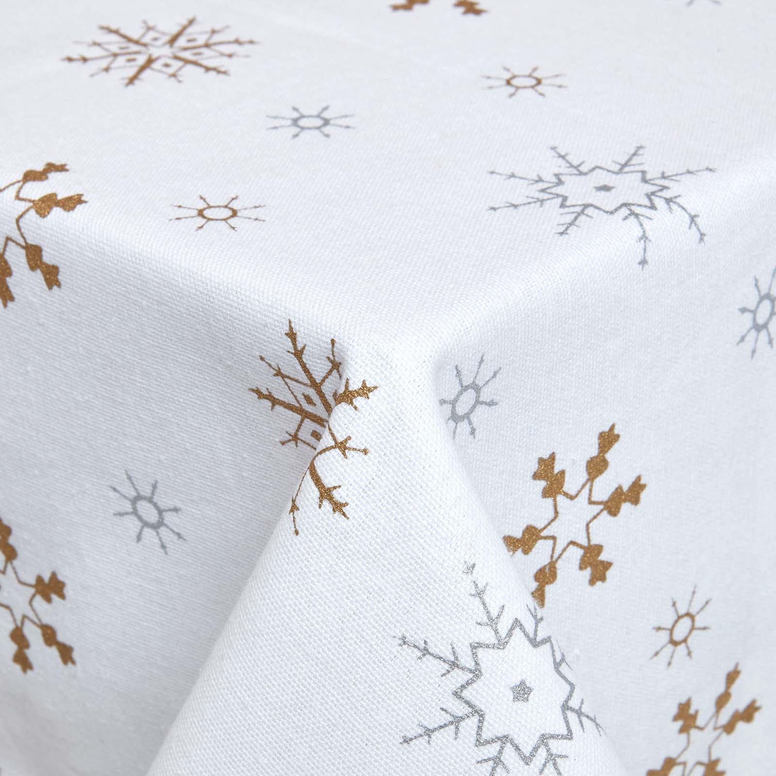 Weihnachtliche Tischdecke Mit Schneeflocken-Muster - Weiße Runddecke Ø 152 Cm Für Esstisch & Festtafel | Rutschfest & Waschbar