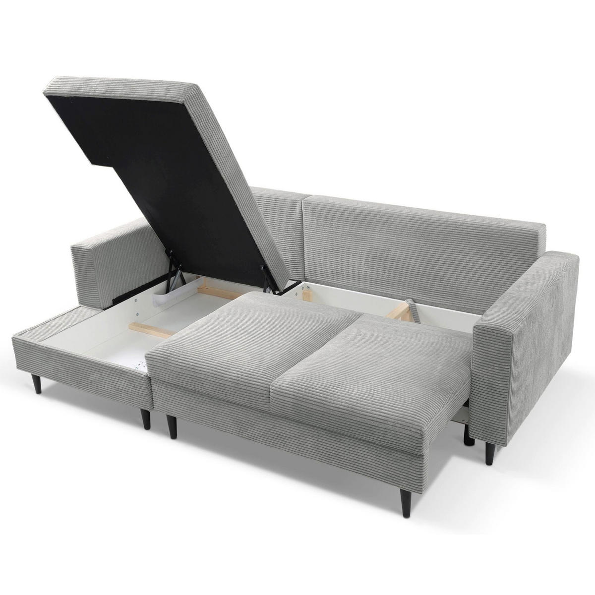 ECKSOFA Nalika Hellgrau mit Cordbezug - Hellgrau/Schwarz, Holz/Textil (230/143cm) - Selsey