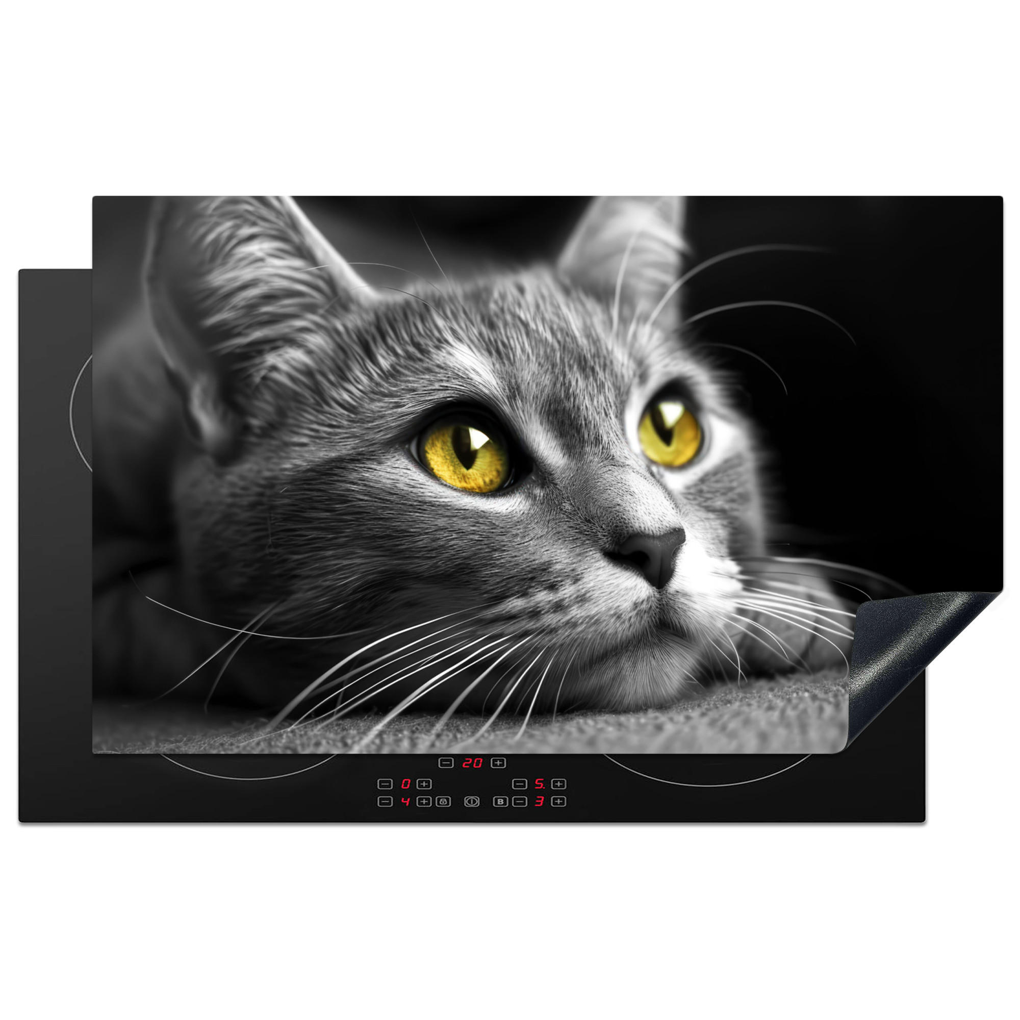 HERDABDECKPLATTE Katze - Grau - Tiere - Katze 85x52 cm - Grau, Kunststoff (85/0.2/52cm) - MuchoWow