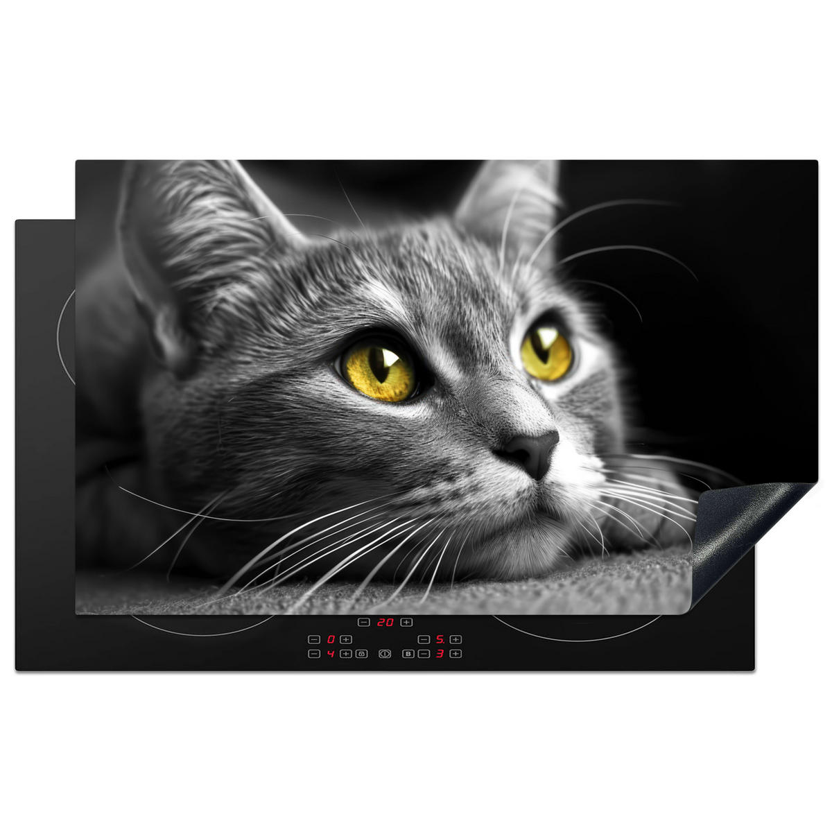 HERDABDECKPLATTE Katze - Grau - Tiere - Katze 85x52 cm - Grau, Kunststoff (85/0.2/52cm) - MuchoWow