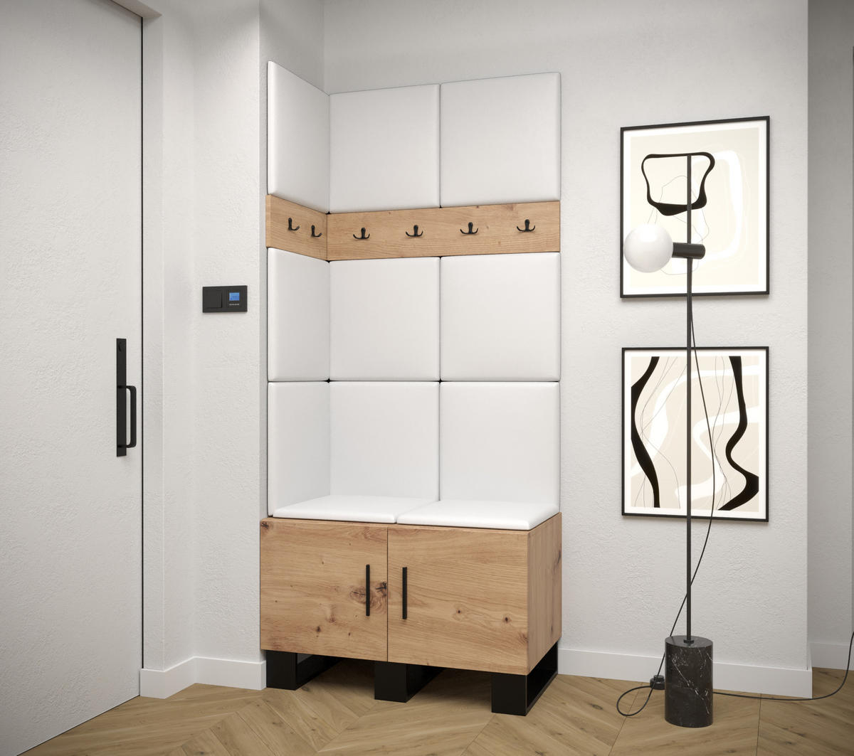GARDEROBEN-SET 196/84/45,6 - Schwarz/Eiche Artisan, Holz/Kunststoff (84/196/45.6cm) - Abiks Möbel