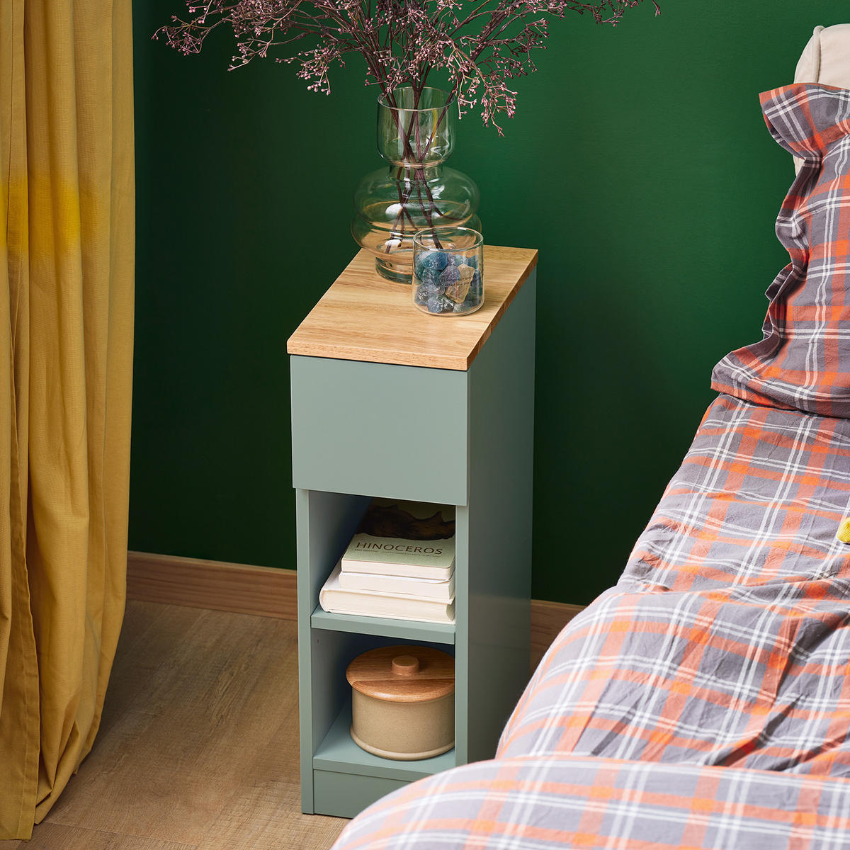 NACHTTISCH mit Schublade, schmal Grün 20x61x35cm - Grün, Holzwerkstoff (20/61/35cm) - SoBuy