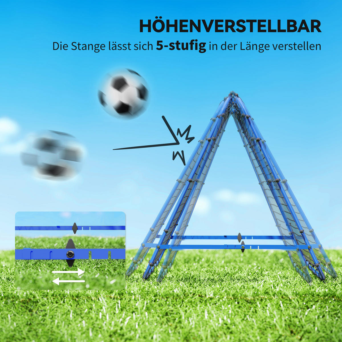 FUßBALL REBOUNDER, PE, Blau, 100 x 95 x 90 cm - Blau, Metall (95/100cm) - HOMCOM