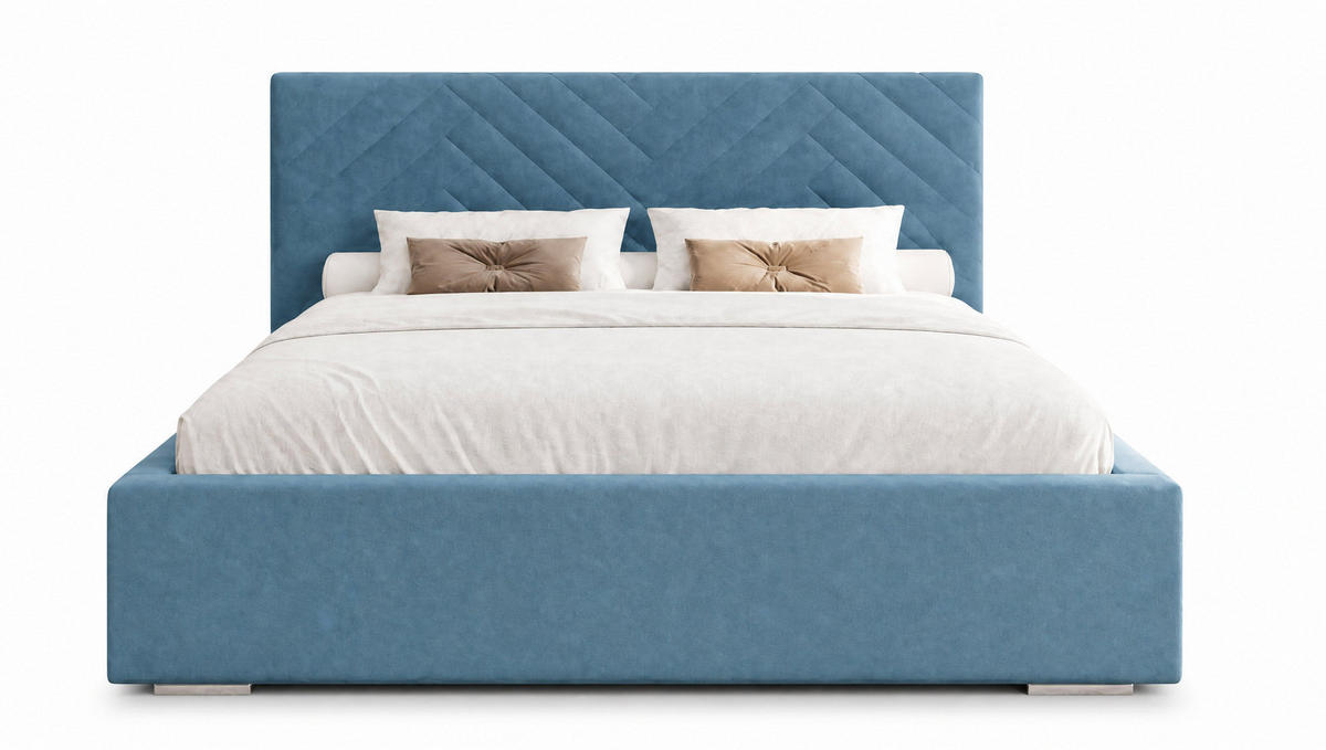 POLSTERBETT 120x200 cm AURA, Doppelbett mit Bettkasten und Lattenrost aus Holz, Velourstoff: Hellblau - Hellblau, Holz/Kunststoff (120/200cm) - Marpur