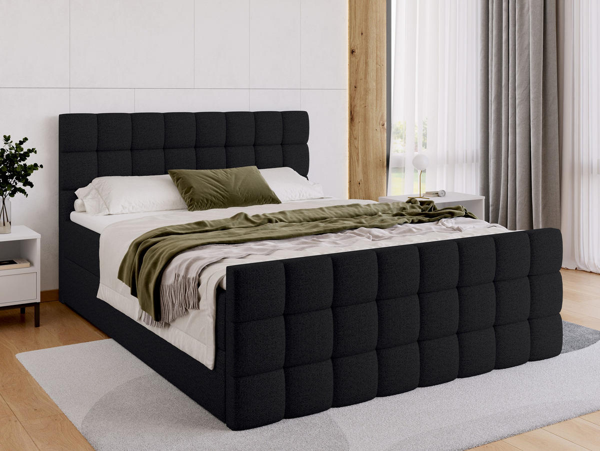 BOXBETT Dakota Duo mit Topper 160/200 Schwarz - Schwarz, Holz/Textil (160/200cm) - Bromarkt