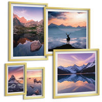 BILDER SET 5er Set - 50x50 cm & 20x30 cm & 40x60 cm Goldrahmen - Landschaften Berge Seen jelen - Goldfarben, Kunststoff (40/60cm) - TULUP