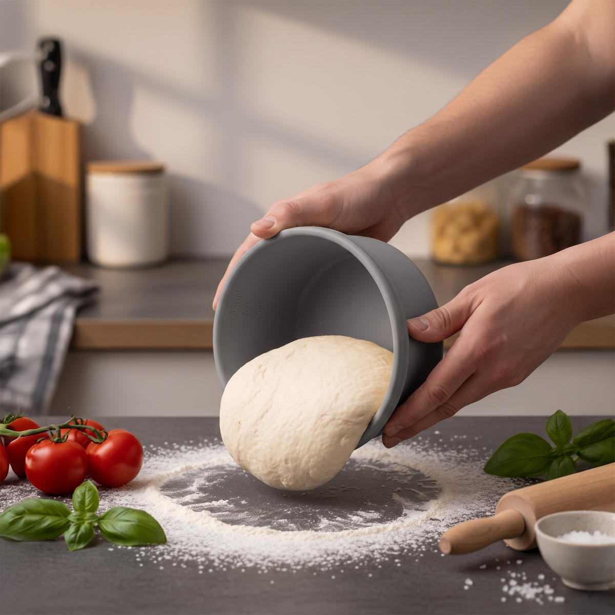 PIZZABALLENBOX Dunkelgrau 4er-Set Silikon mit Deckel - Anthrazit, Kunststoff (14.5/6.5/14.5cm) - Relaxdays
