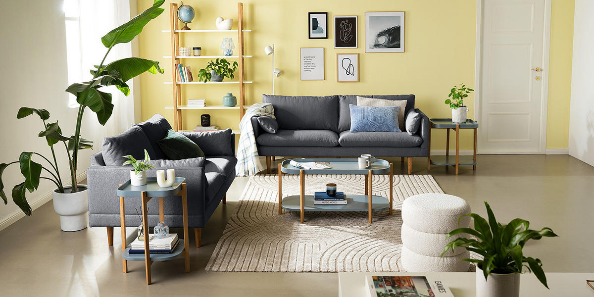 3-SITZER SOFA - Webstoff - Buchefarben/Grau, Holz/Buchenholz (200/83/153cm) - home24