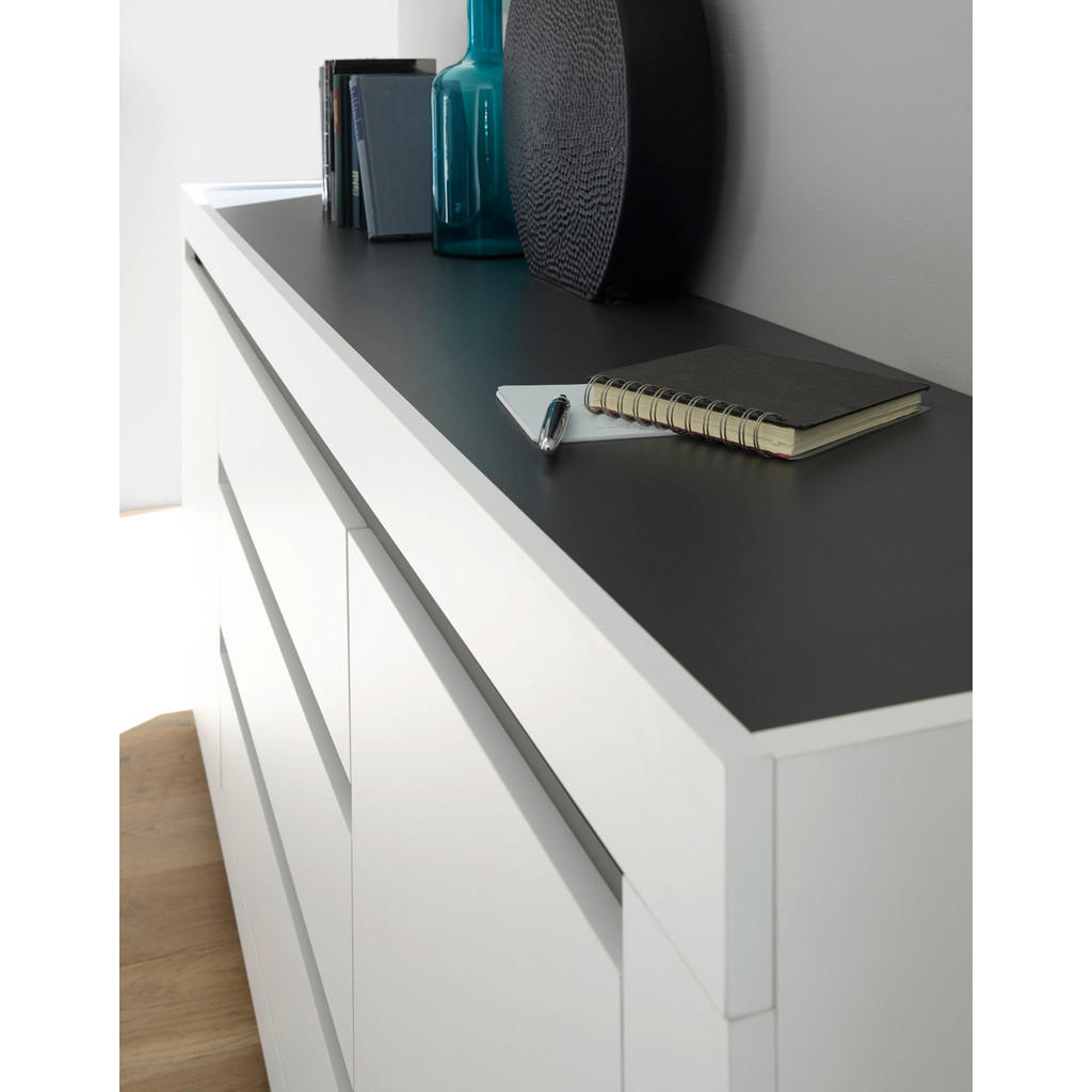 Thumbnail - Furn.Design Sideboard, Weiß, Anthrazit, Holzwerkstoff, Nachbildung, 2 Fächer, 3 Schubladen, Sockel, 200x91x38 cm, FSC 10...