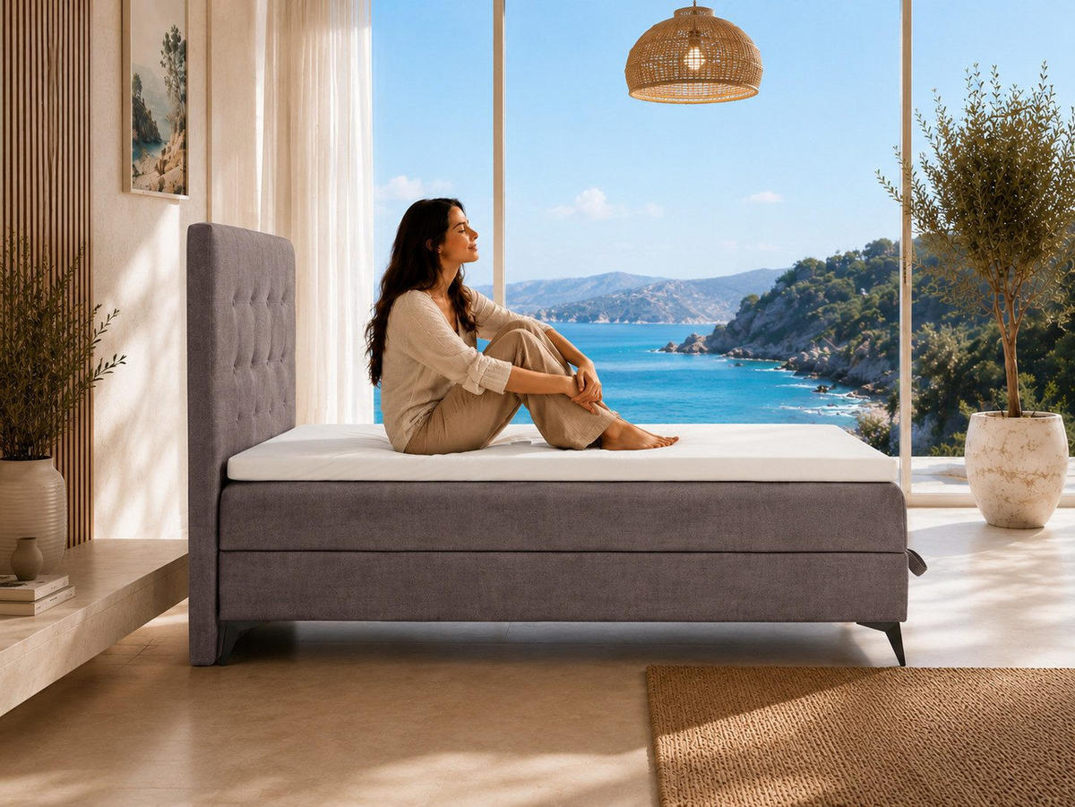 BOXBETT K15 Single SLIM mit Bettkasten & Bonell-Federkern inkl. Topper - Taupe, Holz/Textil (200/90cm) - Best For Home