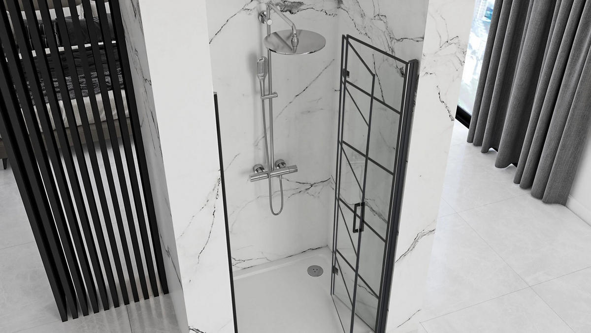 DUSCHTÜR Rea Molier Black 100 + Profil - Schwarz, Glas (100/190cm) - REA