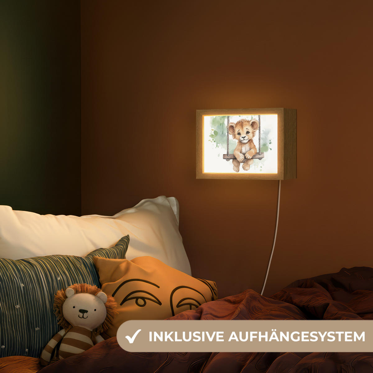 NACHTTISCHLAMPE Löwe - Tier - Kinder - Dschungel 20x15 cm - Weiß, Holzwerkstoff (8/20/15cm)