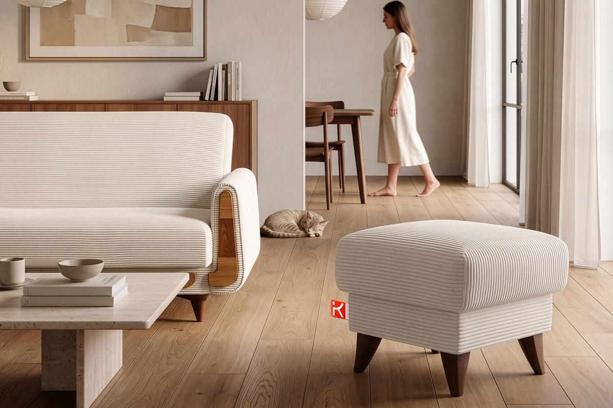 FUẞSTÜTZE GUSTAVO II, Cremefarbig - Creme/Braun, Holz/Holzwerkstoff (53/49/53cm) - KONSIMO®
