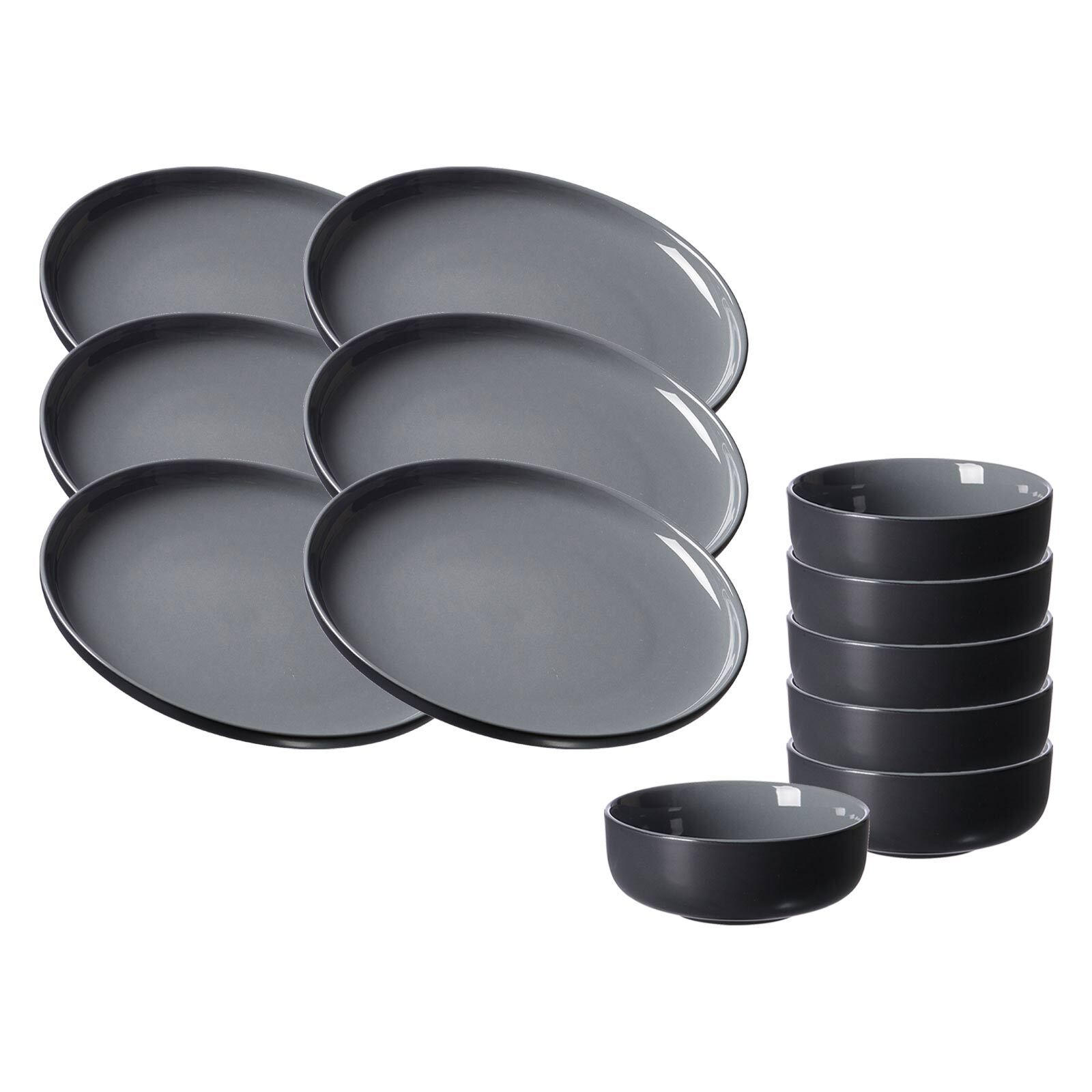 FRÜHSTÜCKSSET Jasper schwarz 12er Set - Schwarz, Keramik (1/1/1cm) - Ritzenhoff Breker