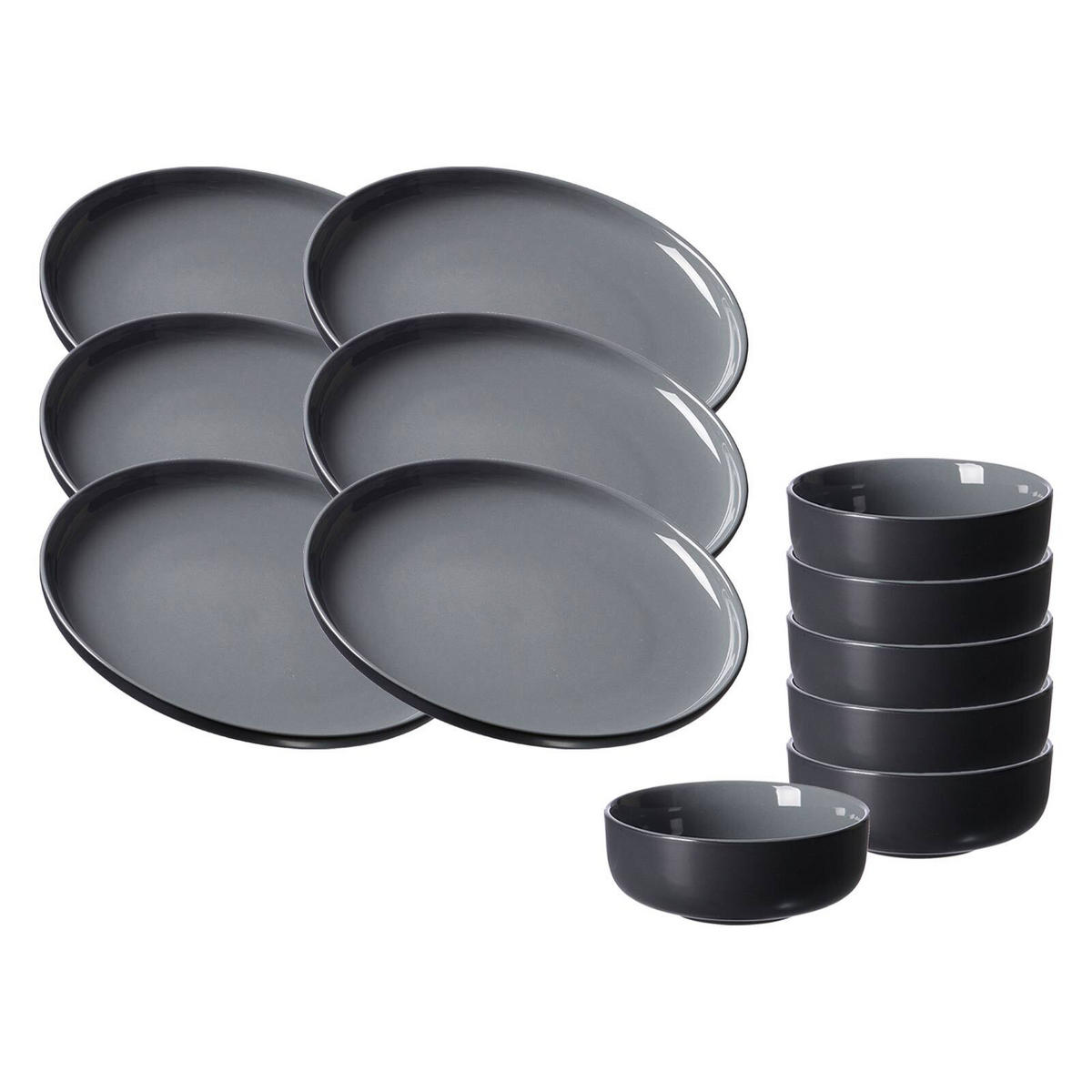 FRÜHSTÜCKSSET Jasper schwarz 12er Set - Schwarz, Keramik (1/1/1cm) - Ritzenhoff Breker