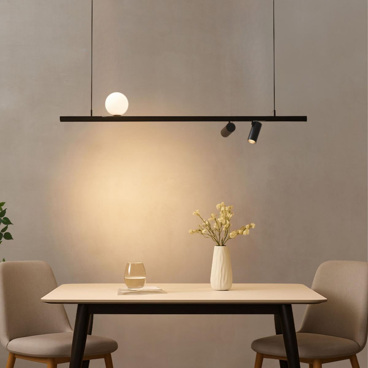 PENDELLEUCHTE MIT SPOTSTRAHLERN Lyne, Schwarz und weiß, 125cm - Weiß, Glas (125/125/8.5cm) - KOSILUM