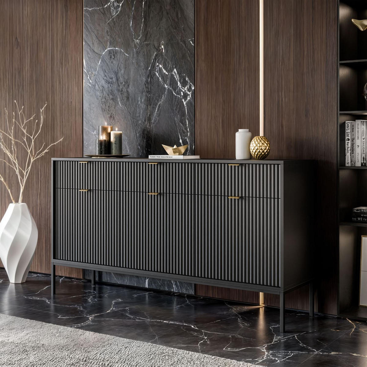 SIDEBOARD CORTADO KSZ154 MIT SCHUBLADEN 154 CM SCHWARZ - Schwarz, Holzwerkstoff (154/83/39cm) - Lookway