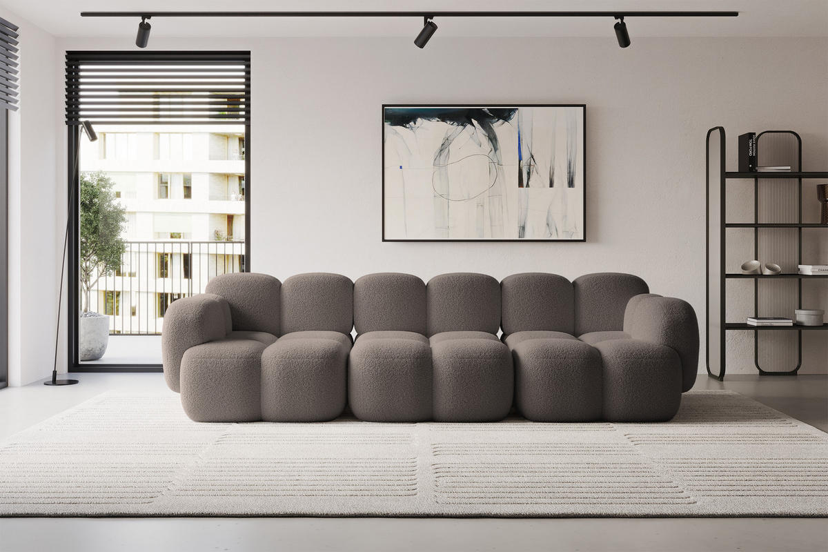 3-SITZER modulares Sofa Miko-S2 300x118x75 cm Braun Bouclé - Dunkelbraun/Schwarz, Holzwerkstoff/Kunststoff (300/75/118cm) - ALTDECOR