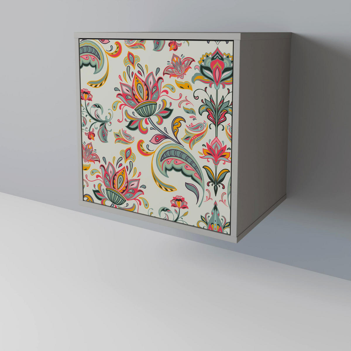 SIDEBOARD ORGANIC FOLKLORE, Grau, 57,5x42x75,5 cm, Goldfarbene Metallfüße - Goldfarben/Multicolor, Holzwerkstoff/Metall (57.5/75.5/42cm) - SpaceRebels