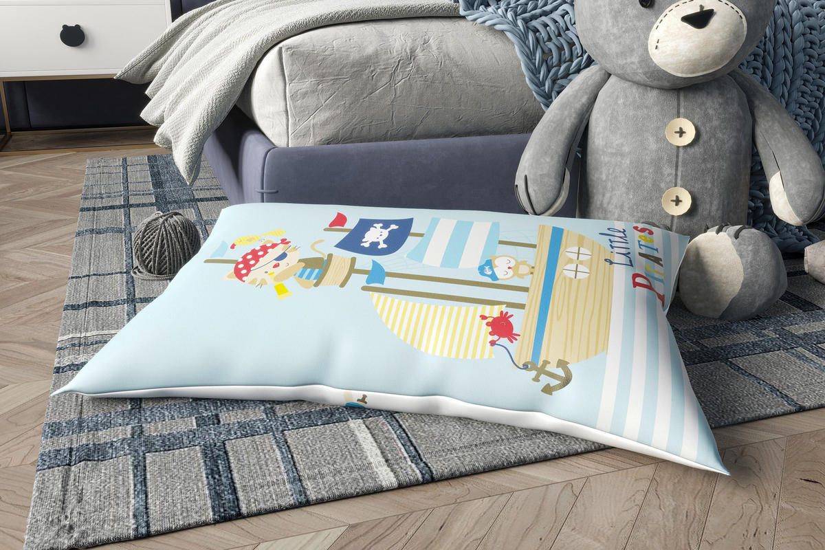 KINDER-SITZSACK - Little Pirate - Weiß/Hellblau, Textil (100/25/135cm) - Green Bean