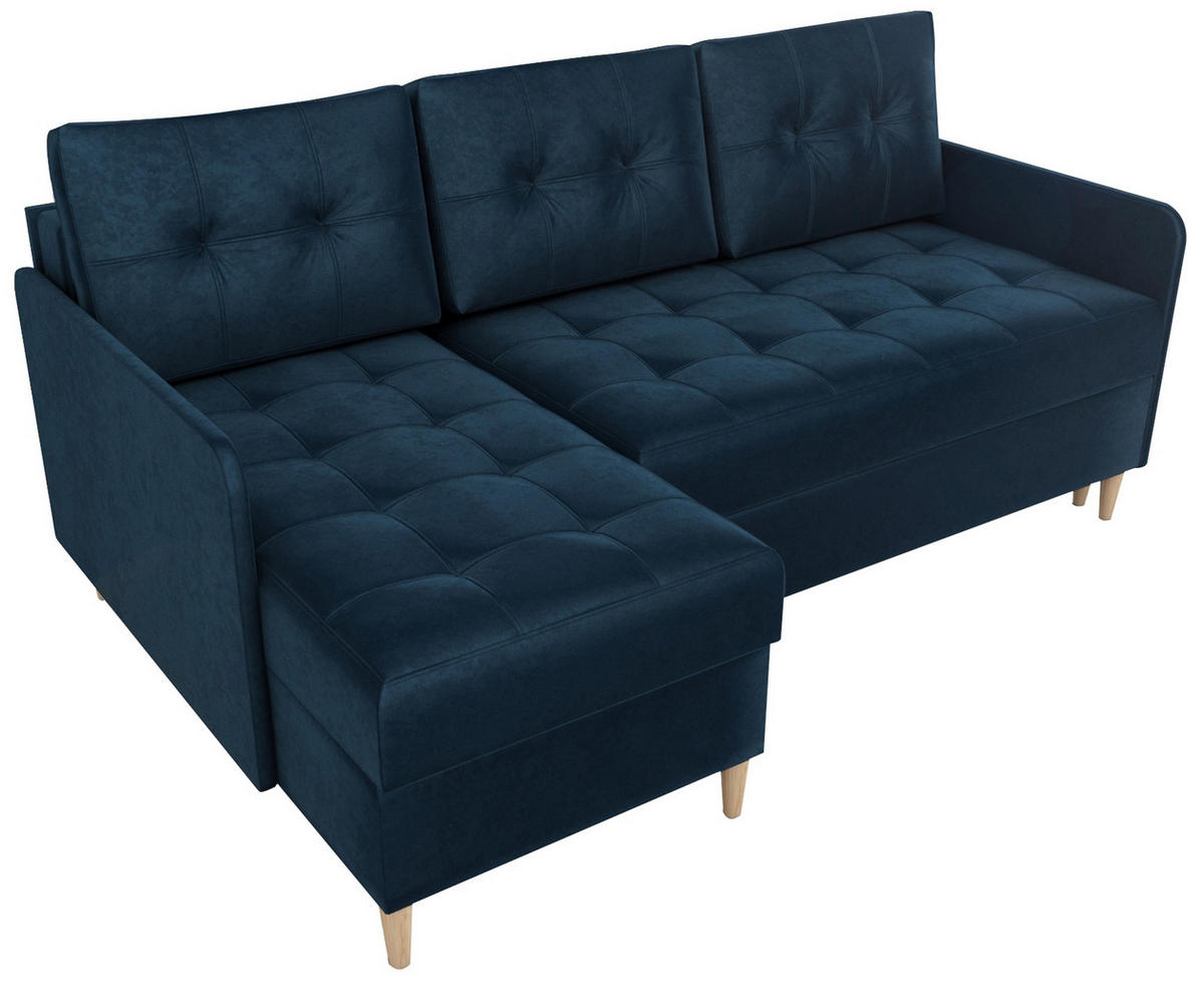 ECKSOFA Fado mit Schlaffunktion Blau Samtstoff - Blau, Textil (210/141cm) - Bromarkt