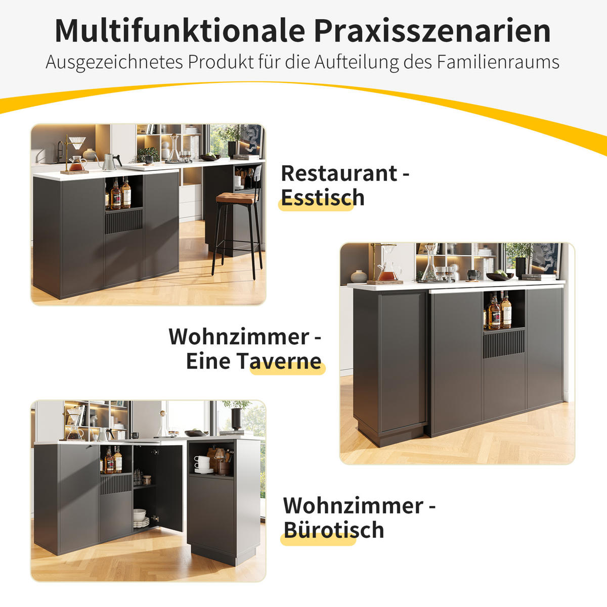 KÜCHENINSEL 210/30/100,9 cm aus MDF mit 360° drehbarem L-Design Schwarz - Schwarz, Holzwerkstoff (210/100.9/30cm) - Modenvie