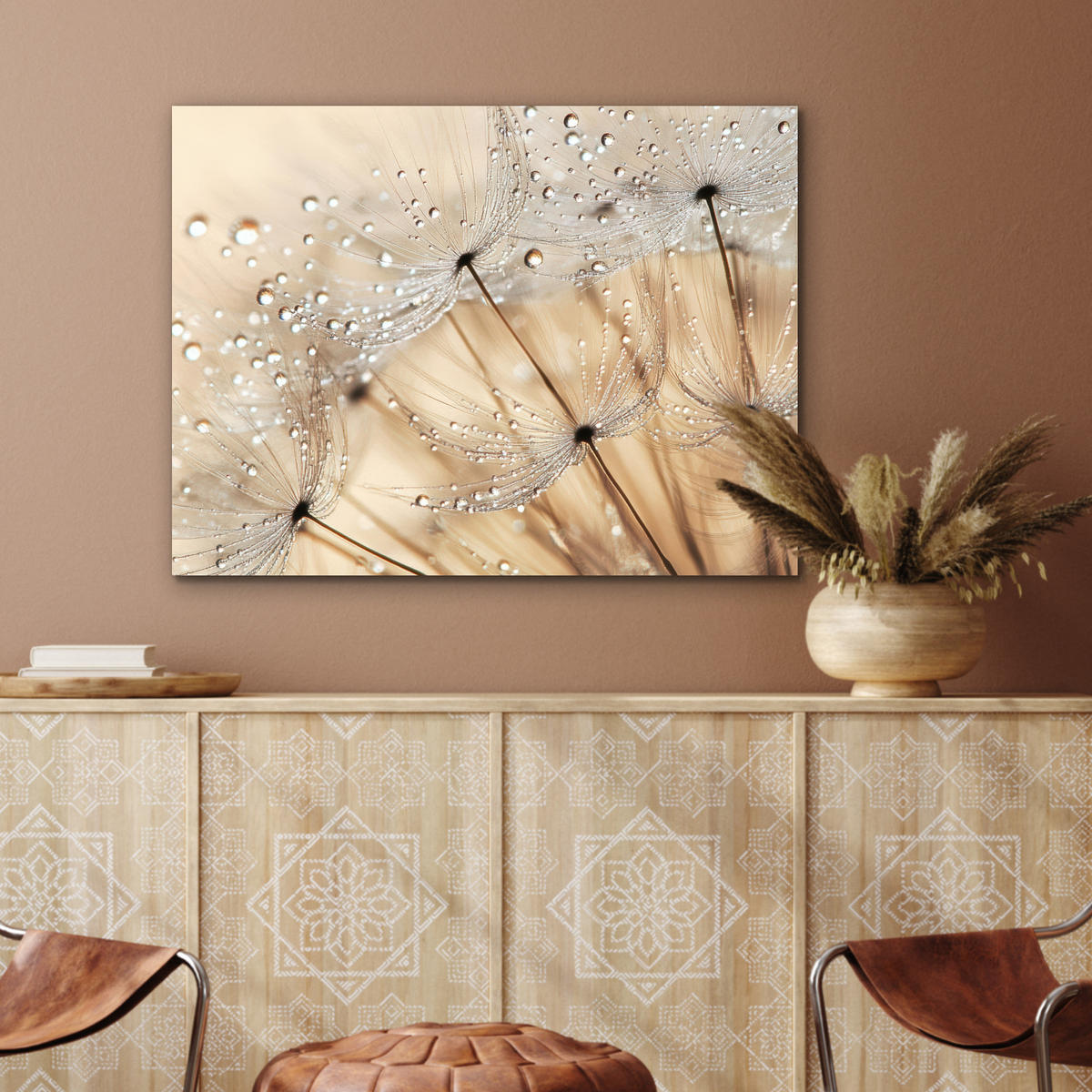 KOVOVÝ OBRAZ Púpava - Abstraktné - Príroda - Béžová 80x60 cm - hnedá, kov (80/60cm) - MuchoWow