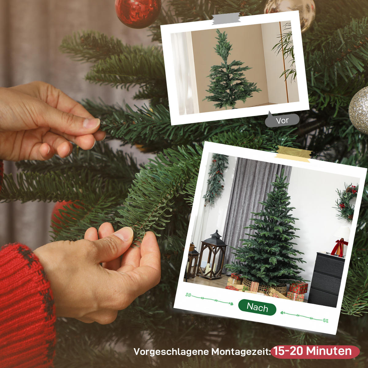 WEIHNACHTSBAUM künstlich 180 cm Christbaum mit dichten Zweigen, Metallständer - Grün, Kunststoff (180cm) - HOMCOM