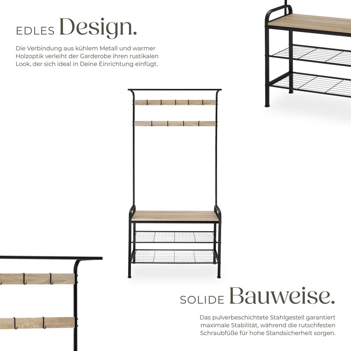 GARDEROBENSTÄNDER Alberta, inklusive Kippschutz, 85,5 x 36 x 184 cm, Industrial Holz hell, Eiche Sonoma - Naturfarben, Textil (36/184/85.5cm) - tectake