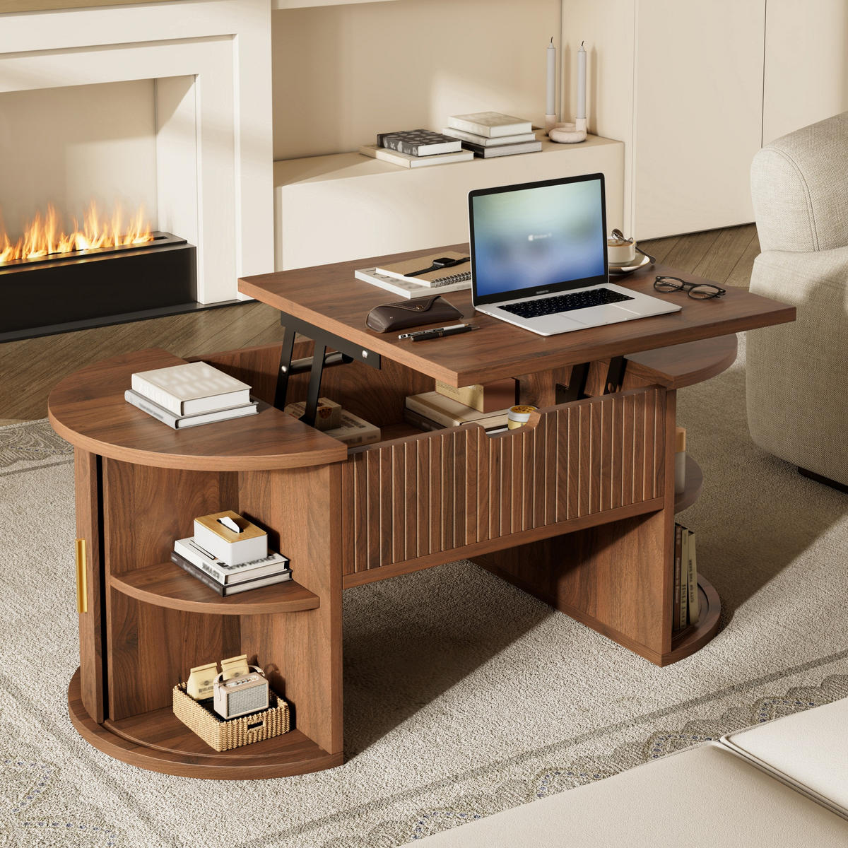 COUCHTISCH höhenverstellbar Stauraum - Walnussfarben, Holzwerkstoff (50/100/40.5cm)