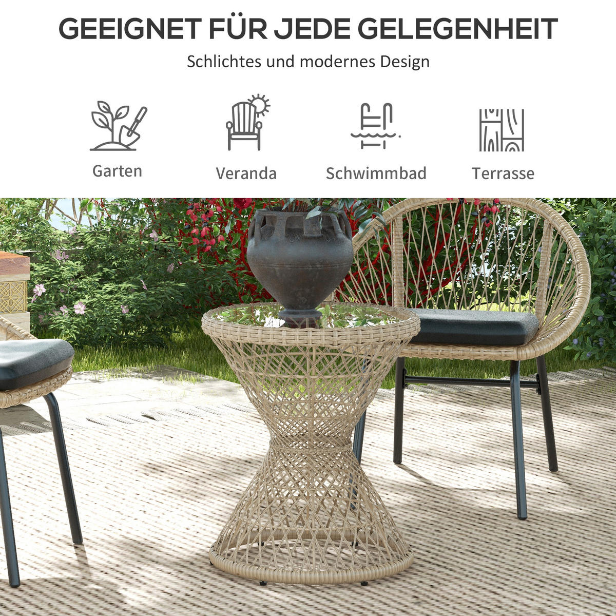 GARTENTISCH, Braun, Stahl, PE Rattan - Braun, Kunststoff (45/45/52cm) - Outsunny